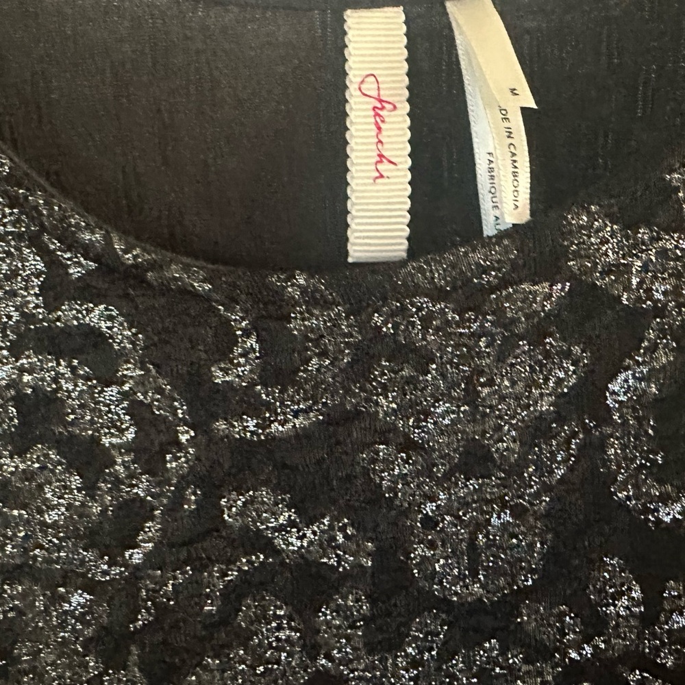 2/$30 Frenchi Black and Metallic Silver Midi Dress Size M - Picture 2 of 3